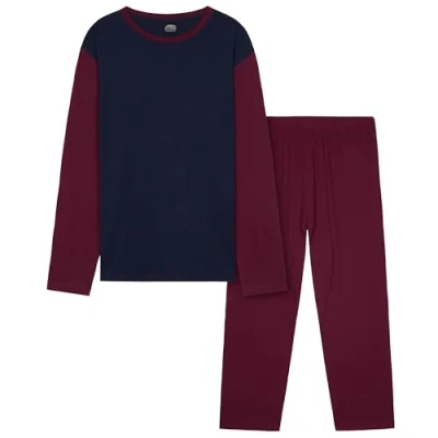 Afbeelding van CityComfort Lange pyjama voor heren en jongeren, 2 delig, Pijama set, cadeau heren, Bordeaux