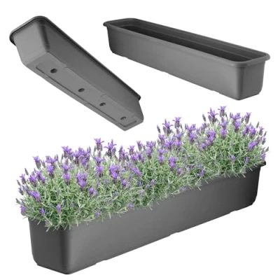 Afbeelding van KADAX Balkonplantenbak van hoogwaardig kunststof, plantenbak voor binnen en buiten, bloempot balkon, terras, vensterbank (80 cm, antraciet)