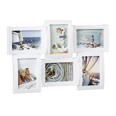 Afbeelding van relaxdays Fotolijst voor meerdere foto’s 6 afbeeldingen 3D look ophangen galerij wit