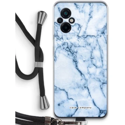 Afbeelding van Case Company® hoesje met Koord geschikt voor Xiaomi Poco M5 Blauw marmer Telefoonhoesje Zwart Bescherming aan alle Kanten en Over de Schermrand