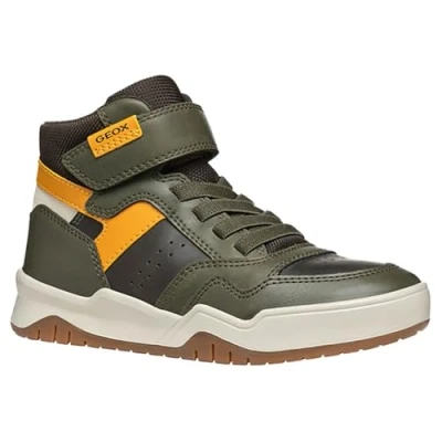 Afbeelding van Geox Perth BOY Sneakers hoog voor kinderen, Maat: 32, Dark green/ochre yellow Imitatieleer/ textiel