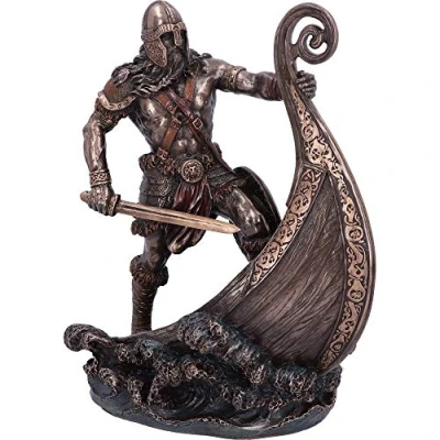 Afbeelding van Veronese Design Viking Staand op de Boeg van Vikingsloep Gebronsd Beeld Zeer gedetailleerd en Mooi 24cm