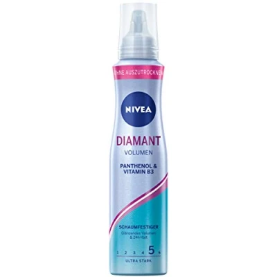 Afbeelding van NIVEA Diamond volume Verzorgend stylingschuim met thermische bescherming, panthenol en vitamine B3, fixator voor glanzend 24 uur houvast (niveau 5), 150 ml
