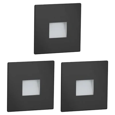 Afbeelding van ledscom.de FOW 3 stuks LED trapverlichting/wandinbouwverlichting voor binnen en buiten, downlight, vierkant, zwart, 85 x mm, koud wit