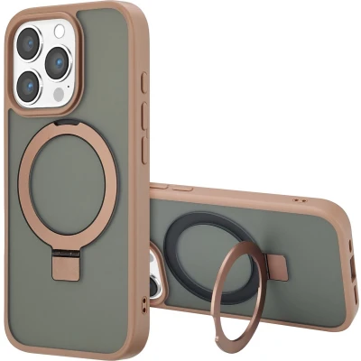 Afbeelding van Accezz Hoesje Geschikt voor iPhone 16 Pro Ring Stand Backcover MagSafe bruin