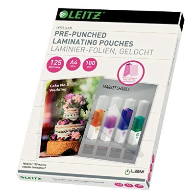 Afbeelding van Lamineerhoes Leitz iLAM A4 met perforatieband 2x125micron EVA 100stuks