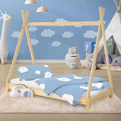 Afbeelding van Kinderbed Tipi met lattenbodem 80x160 cm naturel hout ML Design