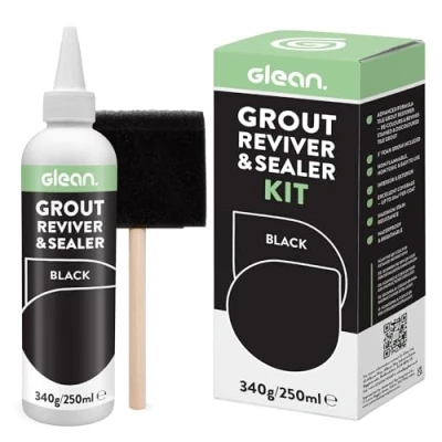 Afbeelding van GLEAN Rénovateur et scellant de joints Noir 340g Restauration, réparation, renouvellement du joint carrelage Comprend une pinceau en mousse résistant aux taches