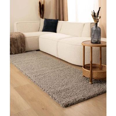 Afbeelding van Hoogpolig Tapijt/Vloerkleed Shaggy Trend Effen Lichtgrijs 80x250 Cm