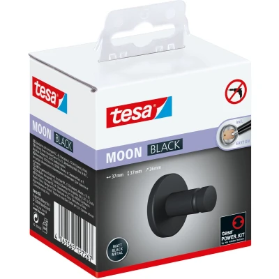 Afbeelding van tesa® MOON BLACK Handdoekhaak, mat zwart, voor Badkamer en Wc Badkamers in Industriële Moderne Stijl Zonder Boren, Zelfklevend 37 mm x 36