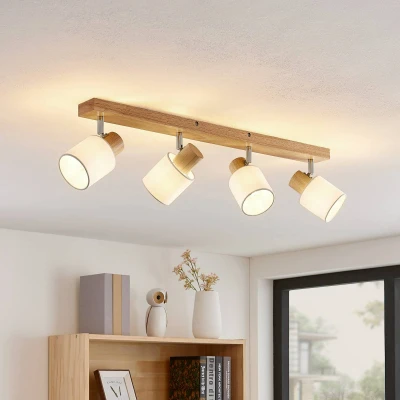 Afbeelding van Lindby Wanessa plafondspot, 67cm, 4 lamps, hout, wit, E14