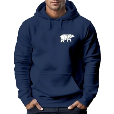 Afbeelding van Neverless® Heren Polygon Beer Print Hoody Natuur Outdoor Hoodie Mode Street Style, Lineart 1 Marineblauw