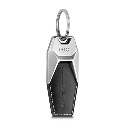 Afbeelding van Audi 3182100301 sleutelhanger Q4 e tron metaal met gegraveerde lederen hanger, zwart/zilver, één maat, zwart, eenheidsmaat, modern, zwart., Modern