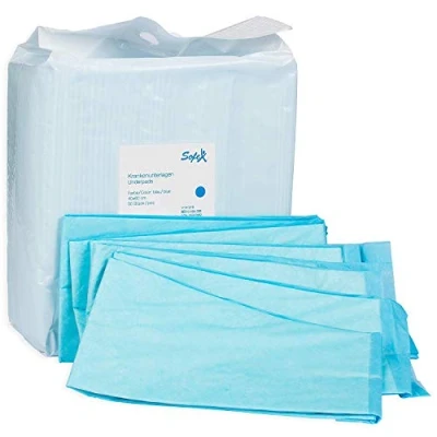 Afbeelding van Wegwerponderleggers, 50 stuks, 40 x 60 cm, blauw, 6 laags, absorberend, matrasbeschermer voor beddengoed