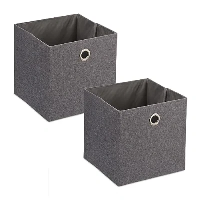 Afbeelding van Relaxdays linnen opbergmand set van 2 opbergbox 30,5 x cm opvouwbaar grijs