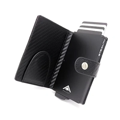 Afbeelding van Portemonnee Heren RFID/NFC Blokkering Popup Intelligente Minimalistische Kaarthouder Portemonnees, ID kaart &amp; Kaarthoezen Voor Mannen Veilige Kaarthouder, zwart aluminium met