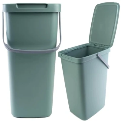Afbeelding van Kadax Afvalemmer van kunststof met klapdeksel en handgreep, rechthoekige afvalverzamelaar, voor afvalscheiding (groen, 20 liter)