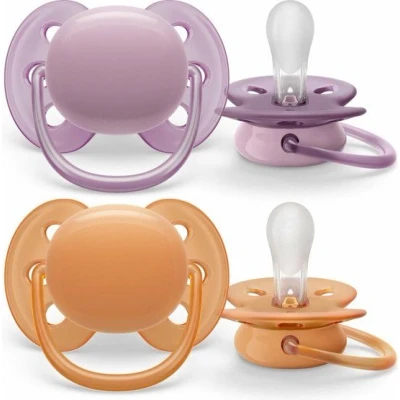 Afbeelding van Philips Avent Fopspeen Ultra Soft 6 tot 18 Maanden Paars/Oranje 2 stuks