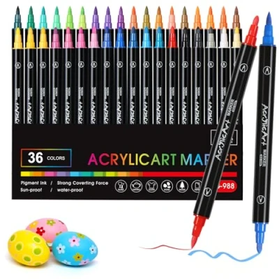 Afbeelding van Diboniur 36 stuks acrylstiften voor stenen, waterdicht, volwassenen, multimarkers, hout, glas, textiel, keramiek, doe het zelf
