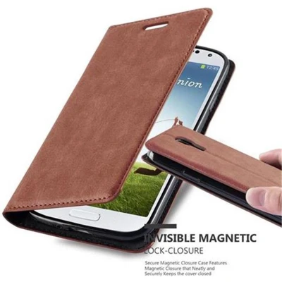 Afbeelding van Cadorabo Hoesje geschikt voor Samsung Galaxy S4 in CAPPUCCINO BRUIN Beschermhoes met magnetische sluiting, standfunctie en kaartvakje Book Case Cover Etui