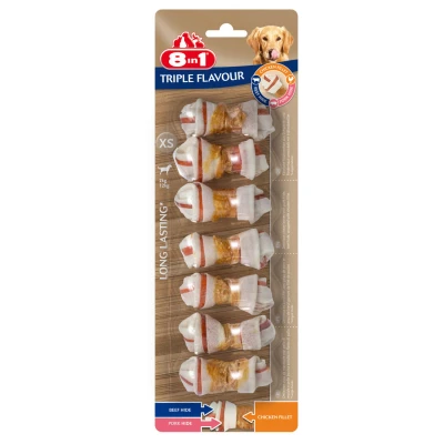 Afbeelding van 8in1 Delights Kauwknook Triple Flavour Kip&amp;Varken&amp;Rund Hondensnacks Xs