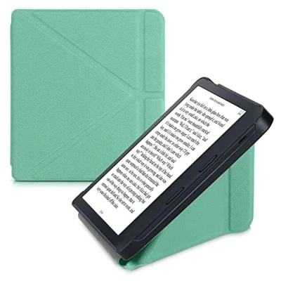 Afbeelding van kwmobile E reader hoesje geschikt voor Kobo Libra 2 hoes Ereader flip case met standaard cover van kunstleer In mintgroen