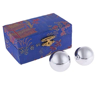 Afbeelding van lachineuse Set Qi Gong ballen van metaal Chinese anti stress ø 35 mm gezondheidsballen staal geschenkdoos ontspanning zen idee Aziatisch Azië Japan China kleur: blauw
