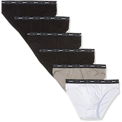 Image de DIM Homme Coton Stretch Confort x6 Slip, Noir/Gris/Blanc/Noir/Noir/Noir, XXL