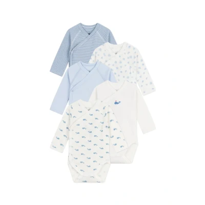 Afbeelding van Petit Bateau Newborn 5 PACK Unisex Body voor kinderen, Maat: 50, White/skyblue