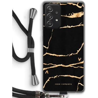 Afbeelding van Case Company® hoesje met Koord geschikt voor Samsung Galaxy A52s 5G Gouden marmer Telefoonhoesje Zwart Bescherming aan alle Kanten en Over de Schermrand