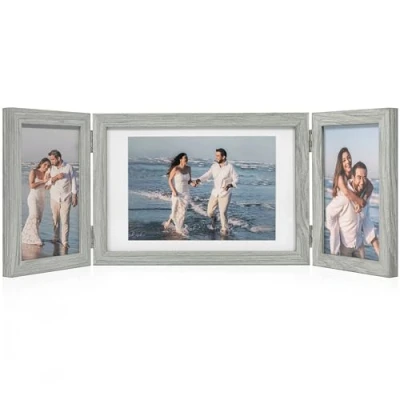 Afbeelding van fotolijst collage hout grijs 3 foto&#039;s voor 13x18 en 10x15 meervoudige rustieke decoratie familie cadeau