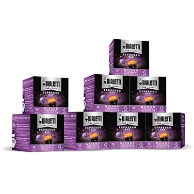 Afbeelding van Bialetti Caffè d&#039;Italia, multipack 128 capsules, 8 dozen met elk 16 Milaan, intensiteit 7, compatibel machines gesloten systeem, 100% aluminium
