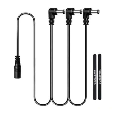 Afbeelding van YIMATEECO Daisy Chain 1 naar 3 weg stroomkabel, kabel, effectpedaal, voor elektrische gitaar, DC 9 V splitterkabel met rechte hoek gitaareffecten