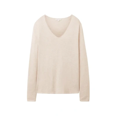Afbeelding van TOM Tailor Basic V NECK Trui, Dames, Maat: Medium, Desert sand melange