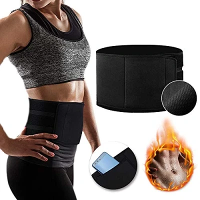 Afbeelding van Hually Zweetriem, neopreen buikriem, afslankriem, rugondersteuning, fitness, sauna, gewichtsverlies, verstelbare afslankriem voor dames en heren (met telefoonzak)
