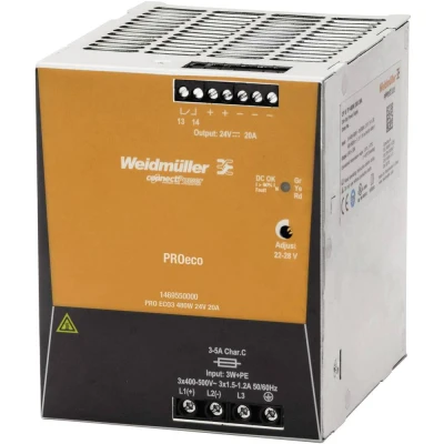 Afbeelding van Weidmüller PRO ECO3 480W 24V 20A DIN rail netvoeding 12 V/DC 20 A 480 W Aantal uitgangen: 1 x Inhoud: stuk(s)