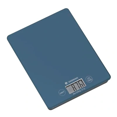 Afbeelding van ZASSENHAUS digitale keukenweegschaal, weegschaal met max. 5 kg in stappen van 1 g, hoogwaardige huishoudweegschaal 2 batterijen inbegrepen, 16,5 x 21,5 cm, Deep Sea