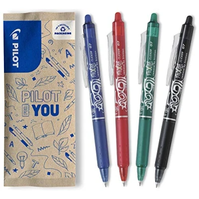 Afbeelding van Pilot Frixion Ball Clicker, intrekbare balpen, temperatuurgevoelig, navulbaar, ergonomische rollerpen, zwart, blauw, rood, groen, medium, 4 stuks