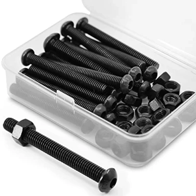 Afbeelding van (20 set) M6 x 50 mm lenskopschroeven met binnenzeskant en moeren volledige schroefdraad van koolstofstaal 10,9 (zwart)