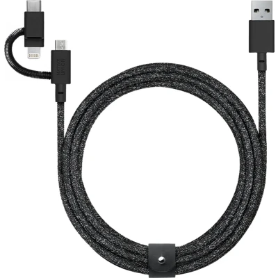 Afbeelding van NATIVE UNION, Eco Belt 3in1 USB A naar Micro USB, C, Lightning kabel 2m Zwart, Zwart