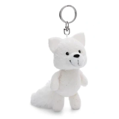 Afbeelding van Vanja ijsvos sleutelhanger 10 cm wit dierenhanger met metalen ring om op te hangen aan sleutels, touw, tas en meer