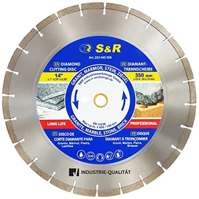 Afbeelding van S&amp;R Diamantsnijschijf 350 voor het snijden van graniet, beton, marmer, metselwerk, baksteen. Professioneel segmentsnijmes slijpmachines en tafelzagen