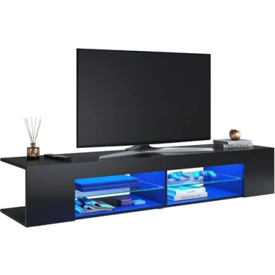 Afbeelding van SONNI Lage tv kast met ledverlichting (12 kleuren kunnen worden ingesteld), zwart, 135 x 39 30 cm