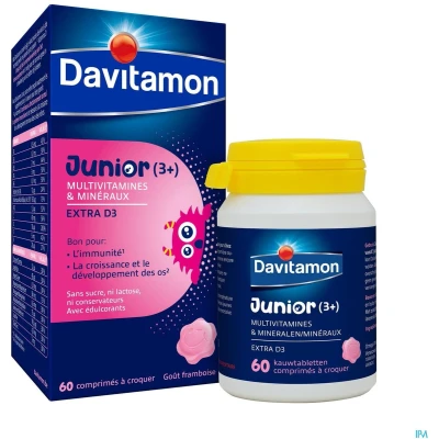 Afbeelding van Davitamon® Junior Framboos Multivitamines 60 Kauwtabletten Vanaf 3 Jaar