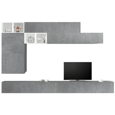 Afbeelding van TV wandmeubel Sako in hoogglans wit met grijs beton