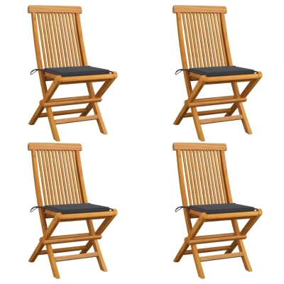 Afbeelding van Tuinstoelen 4 st met antracietkleurige kussens massief teakhout