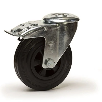 Afbeelding van Zwenkoogwiel met rem diameter 125 mm zwart rubberen wiel 100 kg