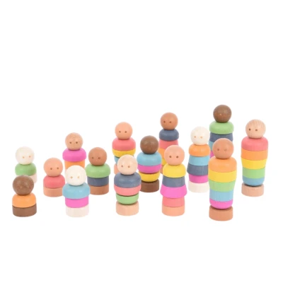Afbeelding van TickiT Houten Stapel Poppen Regenboog set van 75
