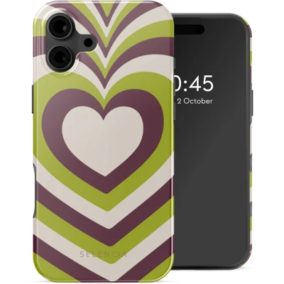 Afbeelding van Selencia Hoesje Geschikt voor iPhone 16 Vivid Backcover MagSafe Double Hearts Plum Fern