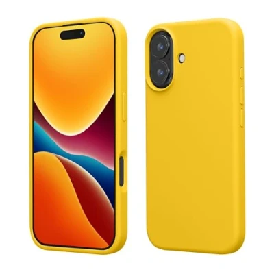 Afbeelding van kwmobile telefoonhoesje geschikt voor Apple iPhone 16 Hoesje met siliconen coating Smartphone case in stralend geel